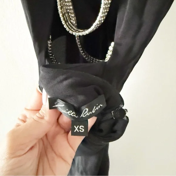 Vintage 90s Lillie Rubin Rhinestone Back Detail Halter Neck Black Formal Gown XS - Picture 10 of 10